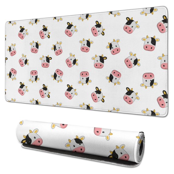 Long Mouse Pads for Desk,White Cow Head Pattern Desk Mats on Top Of Desks, Desk Mouse Pad Extra Large with 3mm Non-Slip Base and Stitched Edge for Gaming,Office,Work,Home 31.5"x15.7"