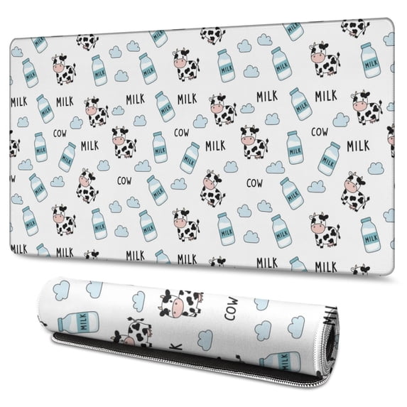 Long Mouse Pads for Desk,White Cow Milk Cloud Pattern Desk Mats on Top Of Desks, Desk Mouse Pad Extra Large with 3mm Non-Slip Base and Stitched Edge for Gaming,Office,Work,Home 47.3"x23.6"