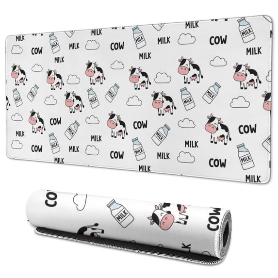 Long Mouse Pads for Desk,White Cow Milk Cloud Pattern Desk Mats on Top Of Desks, Desk Mouse Pad Extra Large with 3mm Non-Slip Base and Stitched Edge for Gaming,Office,Work,Home 35.4"x15.7"