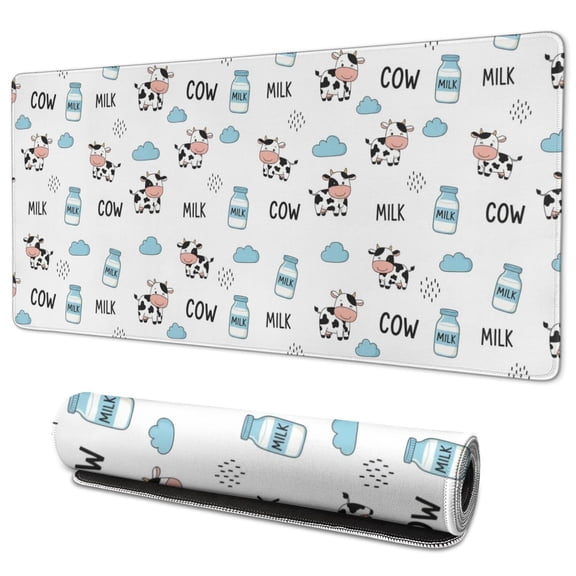 Long Mouse Pads for Desk,White Cow Milk Cow Pattern Desk Mats on Top Of Desks, Desk Mouse Pad Extra Large with 3mm Non-Slip Base and Stitched Edge for Gaming,Office,Work,Home 35.4"x15.7"