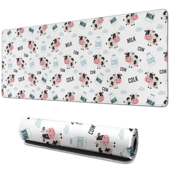 Long Mouse Pads for Desk,White Cow Milk Word Pattern Desk Mats on Top Of Desks, Desk Mouse Pad Extra Large with 3mm Non-Slip Base and Stitched Edge for Gaming,Office,Work,Home 31.5"x11.8"