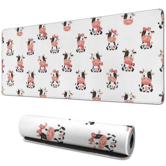 Long Mouse Pads for Desk,White Cow Scarf Pattern Desk Mats on Top Of Desks, Desk Mouse Pad Extra Large with 3mm Non-Slip Base and Stitched Edge for Gaming,Office,Work,Home 31.5"x11.8"