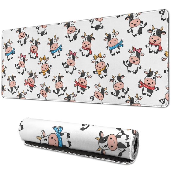 Long Mouse Pads for Desk,White Cow Scarf Pattern Desk Mats on Top Of Desks, Desk Mouse Pad Extra Large with 3mm Non-Slip Base and Stitched Edge for Gaming,Office,Work,Home 31.5"x11.8"