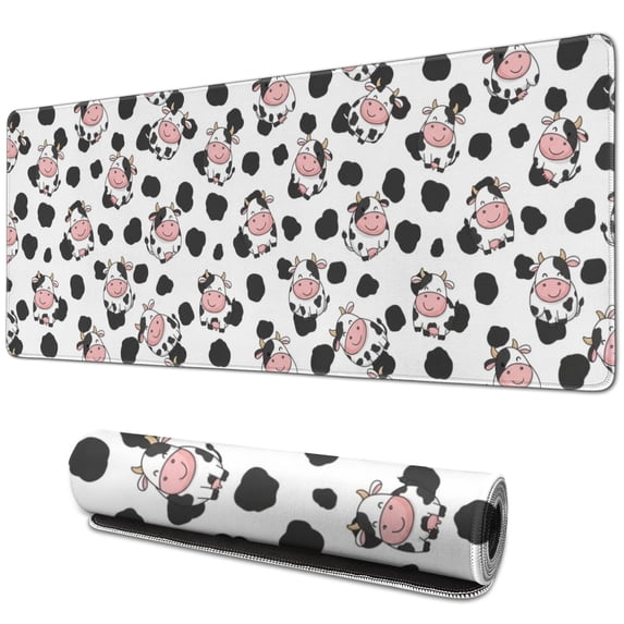 Long Mouse Pads for Desk,White Cow Spot Pattern Desk Mats on Top Of Desks, Desk Mouse Pad Extra Large with 3mm Non-Slip Base and Stitched Edge for Gaming,Office,Work,Home 31.5"x11.8"