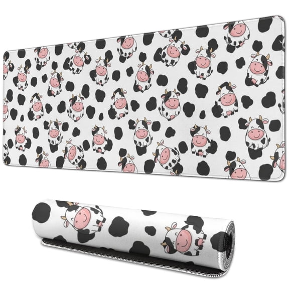 Long Mouse Pads for Desk,White Cow Spot Pattern Desk Mats on Top Of Desks, Desk Mouse Pad Extra Large with 3mm Non-Slip Base and Stitched Edge for Gaming,Office,Work,Home 31.5"x11.8"