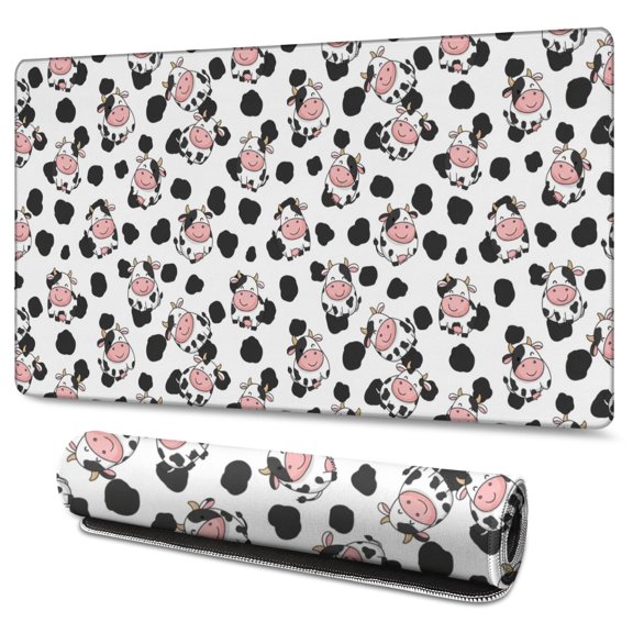 Long Mouse Pads for Desk,White Cow Spot Pattern Desk Mats on Top Of Desks, Desk Mouse Pad Extra Large with 3mm Non-Slip Base and Stitched Edge for Gaming,Office,Work,Home 47.3"x23.6"