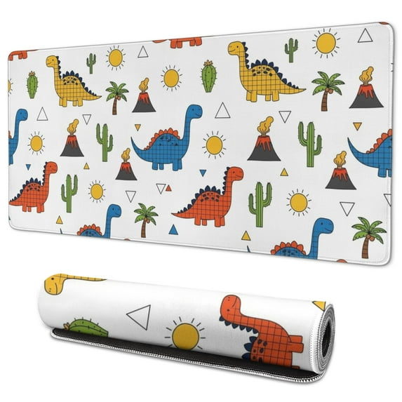 Long Mouse Pads for Desk,White Desert Elements Dinosaurs Pattern Desk Mats on Top Of Desks, Desk Mouse Pad Extra Large with 3mm Non-Slip Base and Stitched Edge for Gaming,Office,Work,Home 35.4"x15.7"
