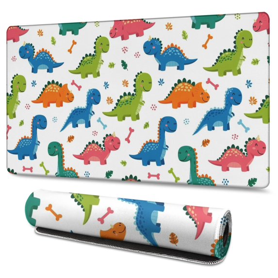 Long Mouse Pads for Desk,White Dinosaurs Bones Plants Pattern Desk Mats on Top Of Desks, Desk Mouse Pad Extra Large with 3mm Non-Slip Base and Stitched Edge for Gaming,Office,Work,Home 47.3"x23.6"