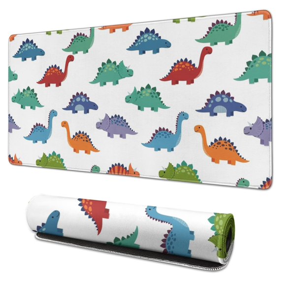 Long Mouse Pads for Desk,White Dinosaurs Colorful Species Pattern Desk Mats on Top Of Desks, Desk Mouse Pad Extra Large with 3mm Non-Slip Base and Stitched Edge for Gaming,Office,Work,Home 31.5"x15.7"