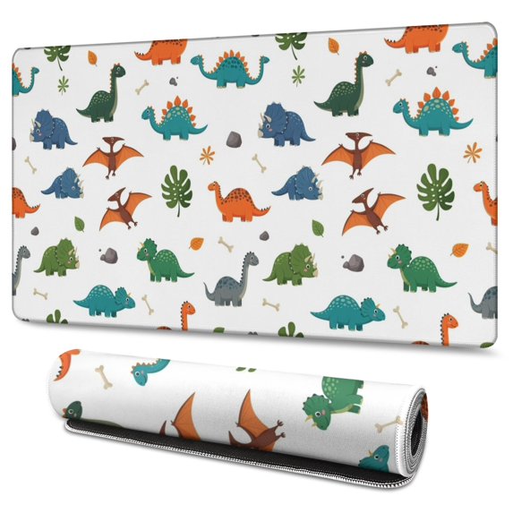 Long Mouse Pads for Desk,White Dinosaurs Fossils Plants Pattern Desk Mats on Top Of Desks, Desk Mouse Pad Extra Large with 3mm Non-Slip Base and Stitched Edge for Gaming,Office,Work,Home 47.3"x23.6"
