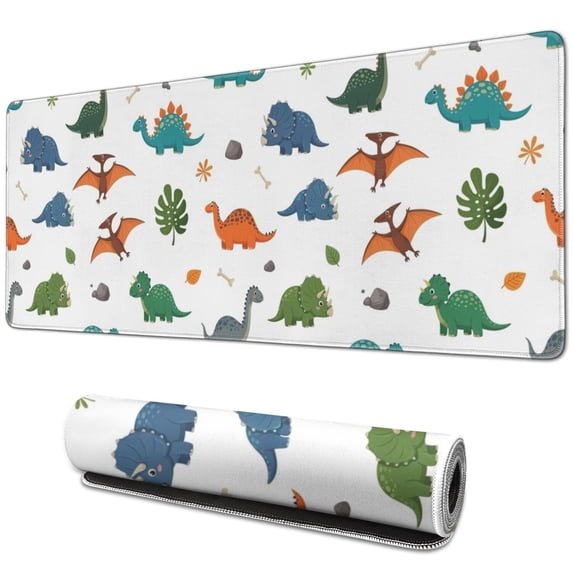 Long Mouse Pads for Desk,White Dinosaurs Fossils Plants Pattern Desk Mats on Top Of Desks, Desk Mouse Pad Extra Large with 3mm Non-Slip Base and Stitched Edge for Gaming,Office,Work,Home 31.5"x11.8"