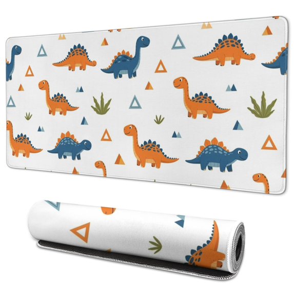 Long Mouse Pads for Desk,White Dinosaurs Geometric Plants Pattern Desk Mats on Top Of Desks, Desk Mouse Pad Extra Large with 3mm Non-Slip Base and Stitched Edge for Gaming,Office,Work,Home 35.4"x15.7"