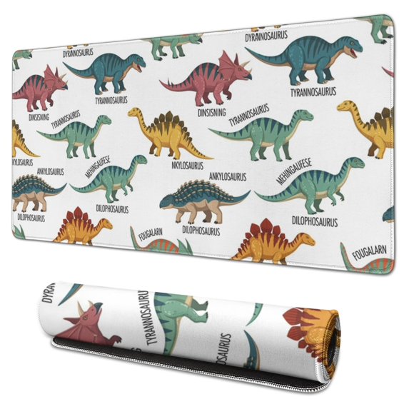 Long Mouse Pads for Desk,White Dinosaurs with Labels Playfully Desk Mats on Top Of Desks, Desk Mouse Pad Extra Large with 3mm Non-Slip Base and Stitched Edge for Gaming,Office,Work,Home 31.5"x15.7"