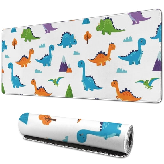 Long Mouse Pads for Desk,White Dinosaurs Landscapes Pattern Desk Mats on Top Of Desks, Desk Mouse Pad Extra Large with 3mm Non-Slip Base and Stitched Edge for Gaming,Office,Work,Home 31.5"x11.8"