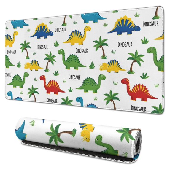 Long Mouse Pads for Desk,White Dinosaurs Palms Names Pattern Desk Mats on Top Of Desks, Desk Mouse Pad Extra Large with 3mm Non-Slip Base and Stitched Edge for Gaming,Office,Work,Home 31.5"x15.7"