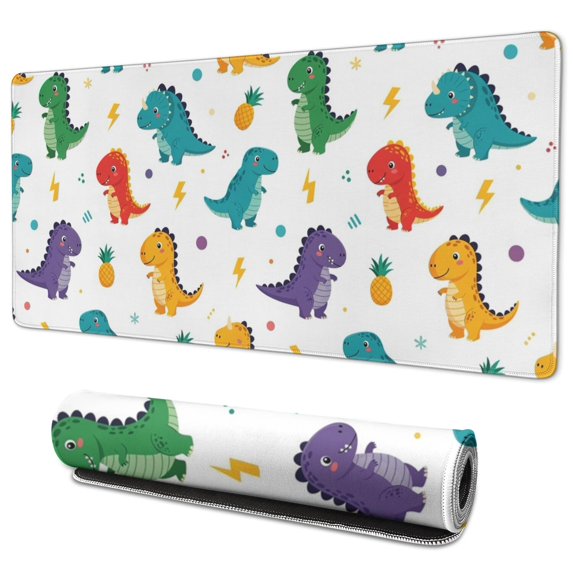 Long Mouse Pads for Desk,White Dinosaurs Pineapples Bolts Pattern Desk Mats on Top Of Desks, Desk Mouse Pad Extra Large with 3mm Non-Slip Base and Stitched Edge for Gaming,Office,Work,Home 35.4"x15.7"