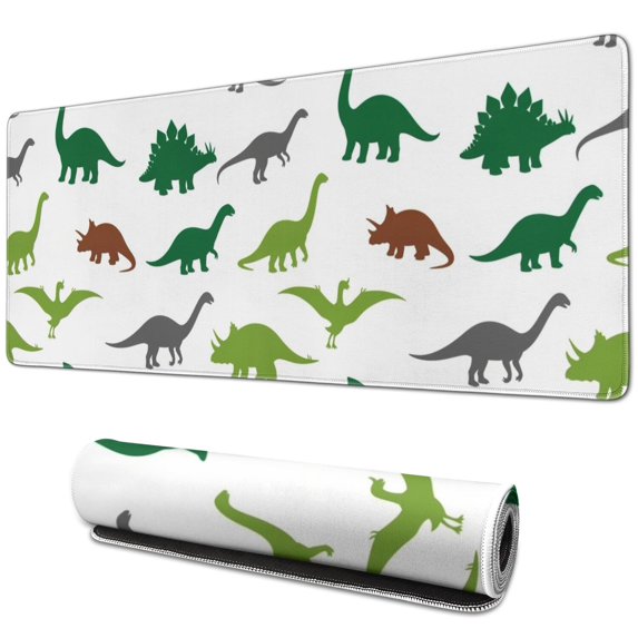 Long Mouse Pads for Desk,White Dinosaurs Silhouette Pattern Desk Mats on Top Of Desks, Desk Mouse Pad Extra Large with 3mm Non-Slip Base and Stitched Edge for Gaming,Office,Work,Home 31.5"x11.8"