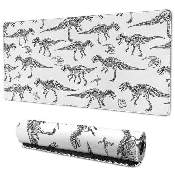 Long Mouse Pads for Desk,White Dinosaurs Skeletons Pattern Desk Mats on Top Of Desks, Desk Mouse Pad Extra Large with 3mm Non-Slip Base and Stitched Edge for Gaming,Office,Work,Home 35.4"x15.7"