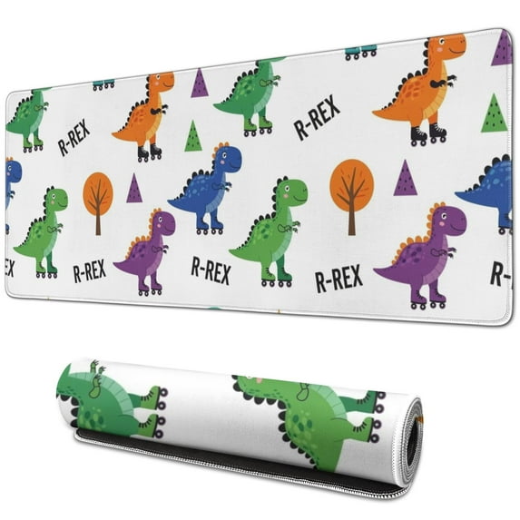 Long Mouse Pads for Desk,White Dinosaurs Trees Text Pattern Desk Mats on Top Of Desks, Desk Mouse Pad Extra Large with 3mm Non-Slip Base and Stitched Edge for Gaming,Office,Work,Home 31.5"x11.8"