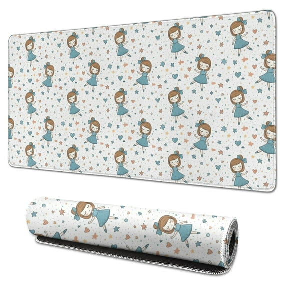 Long Mouse Pads for Desk,White Girl Dance Pattern Desk Mats on Top Of Desks, Desk Mouse Pad Extra Large with 3mm Non-Slip Base and Stitched Edge for Gaming,Office,Work,Home 31.5"x15.7"