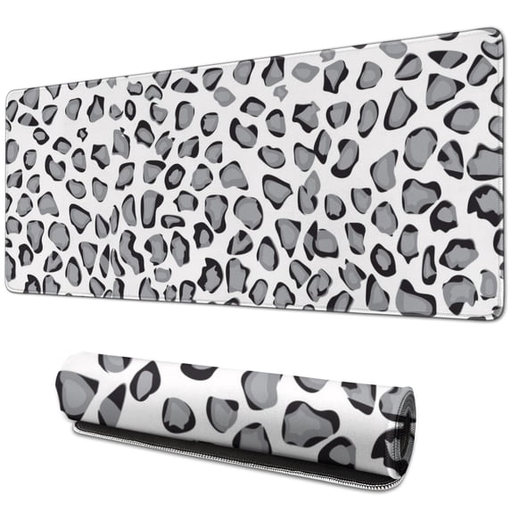 Long Mouse Pads for Desk,White and Gray Of Leopard Print Desk Mats on Top Of Desks, Desk Mouse Pad Extra Large with 3mm Non-Slip Base and Stitched Edge for Gaming,Office,Work,Home 31.5"x11.8"