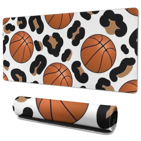 Long Mouse Pads for Desk,White Leopard Basketballs Pattern Desk Mats on Top Of Desks, Desk Mouse Pad Extra Large with 3mm Non-Slip Base and Stitched Edge for Gaming,Office,Work,Home 35.4"x15.7"