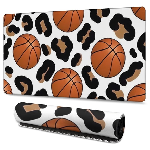 Long Mouse Pads for Desk,White Leopard Basketballs Pattern Desk Mats on Top Of Desks, Desk Mouse Pad Extra Large with 3mm Non-Slip Base and Stitched Edge for Gaming,Office,Work,Home 47.3"x23.6"
