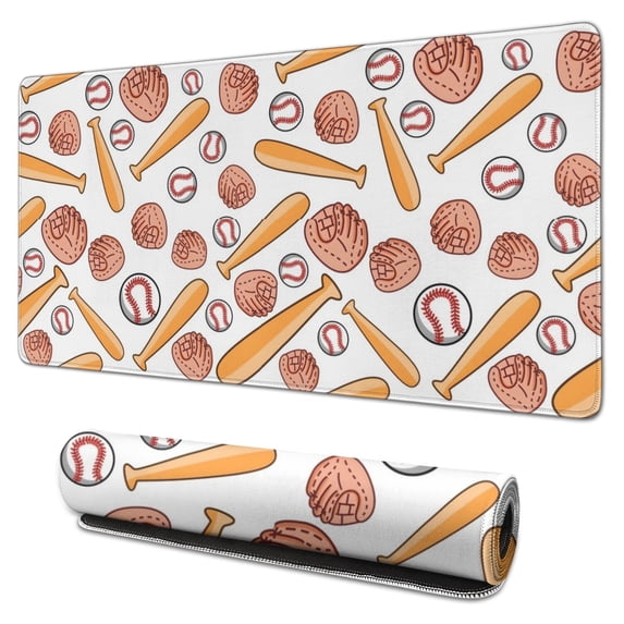 Long Mouse Pads for Desk,White Orange Baseball Gear Pattern Desk Mats on Top Of Desks, Desk Mouse Pad Extra Large with 3mm Non-Slip Base and Stitched Edge for Gaming,Office,Work,Home 31.5"x15.7"