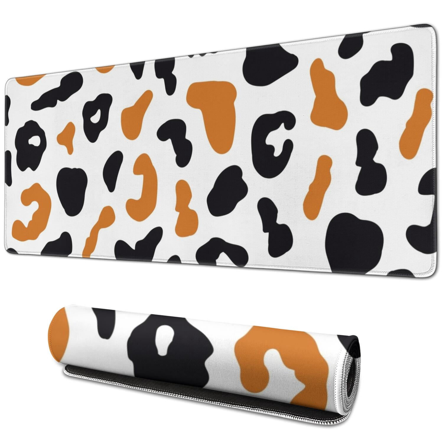Long Mouse Pads for Desk,White and Orange Of Leopard Print Desk Mats on Top Of Desks, Desk Mouse Pad Extra Large with 3mm Non-Slip Base and Stitched Edge for Gaming,Office,Work,Home 31.5"x11.8"