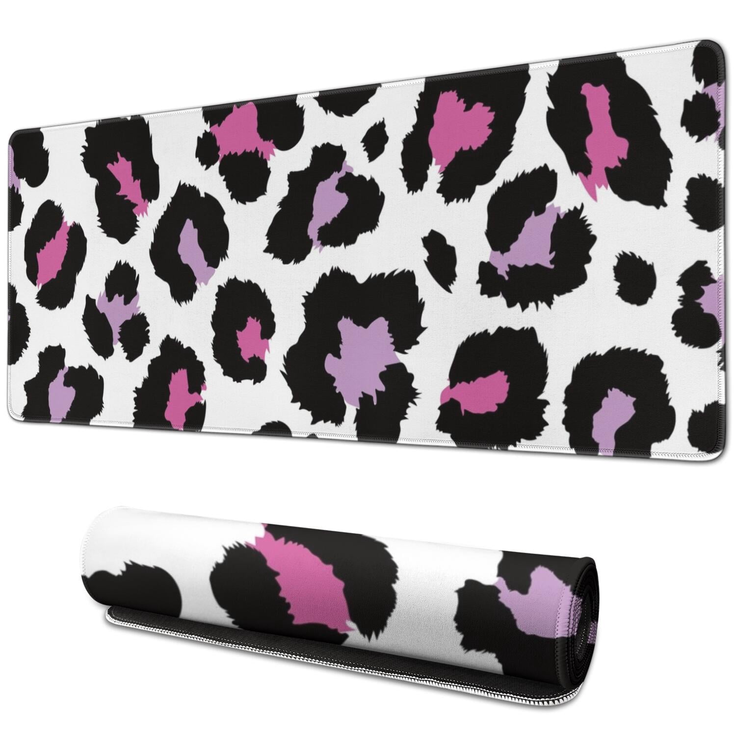 Long Mouse Pads for Desk,White and Pink Of Leopard Print Desk Mats on Top Of Desks, Desk Mouse Pad Extra Large with 3mm Non-Slip Base and Stitched Edge for Gaming,Office,Work,Home 31.5"x11.8"