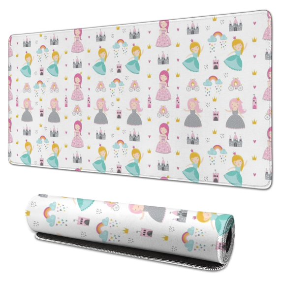 Long Mouse Pads for Desk,White Princess Castle Pattern Desk Mats on Top Of Desks, Desk Mouse Pad Extra Large with 3mm Non-Slip Base and Stitched Edge for Gaming,Office,Work,Home 31.5"x15.7"
