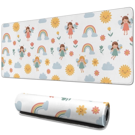 Long Mouse Pads for Desk,White Princess Fairy Sun Pattern Desk Mats on Top Of Desks, Desk Mouse Pad Extra Large with 3mm Non-Slip Base and Stitched Edge for Gaming,Office,Work,Home 31.5"x11.8"