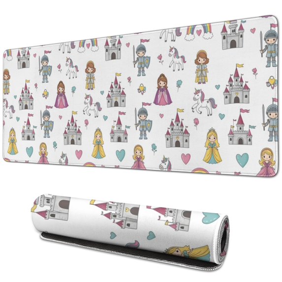 Long Mouse Pads for Desk,White Princess Knight Pattern Desk Mats on Top Of Desks, Desk Mouse Pad Extra Large with 3mm Non-Slip Base and Stitched Edge for Gaming,Office,Work,Home 31.5"x11.8"