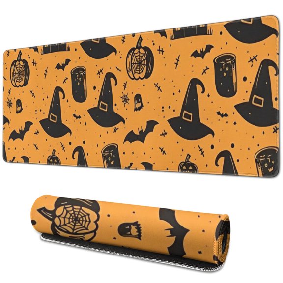 Long Mouse Pads for Desk,Witch Hat Halloween Pattern Desk Mats on Top Of Desks, Desk Mouse Pad Extra Large with 3mm Non-Slip Base and Stitched Edge for Gaming,Office,Work,Home 31.5x11.8in