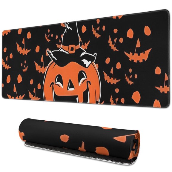 Long Mouse Pads for Desk,Witch Pumpkin Halloween Pattern Desk Mats on Top Of Desks, Desk Mouse Pad Extra Large with 3mm Non-Slip Base and Stitched Edge for Gaming,Office,Work,Home 31.5x11.8in