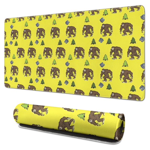 Long Mouse Pads for Desk,Yellow Bigfoot and Tree Pattern Desk Mats on Top Of Desks, Desk Mouse Pad Extra Large with 3mm Non-Slip Base and Stitched Edge for Gaming,Office,Work,Home 31.5"x15.7"