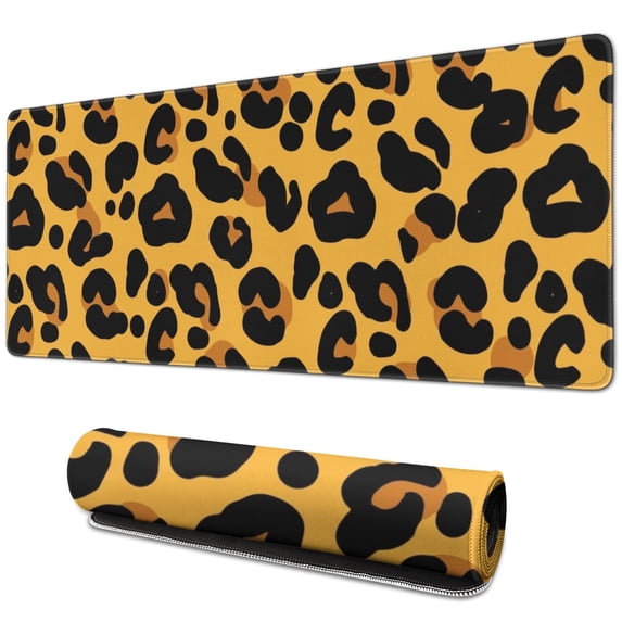 Long Mouse Pads for Desk,Yellow and Black Of Leopard Print Desk Mats on Top Of Desks, Desk Mouse Pad Extra Large with 3mm Non-Slip Base and Stitched Edge for Gaming,Office,Work,Home 31.5"x11.8"