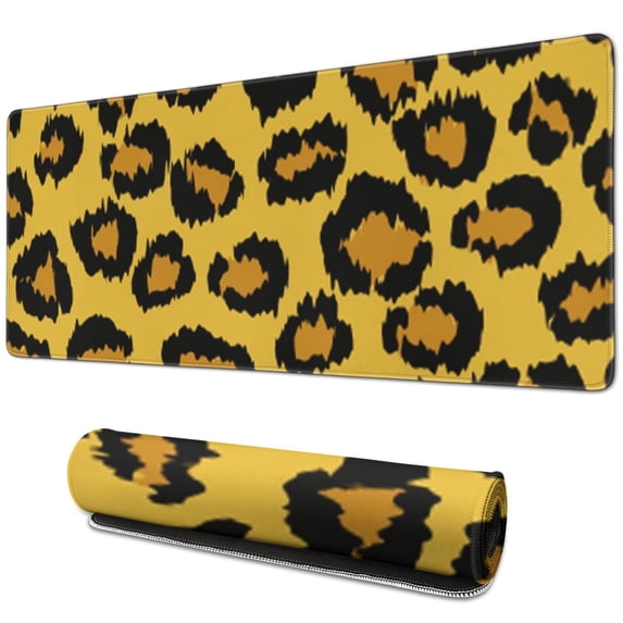 Long Mouse Pads for Desk,Yellow and Black Of Leopard Print Desk Mats on Top Of Desks, Desk Mouse Pad Extra Large with 3mm Non-Slip Base and Stitched Edge for Gaming,Office,Work,Home 31.5"x11.8"