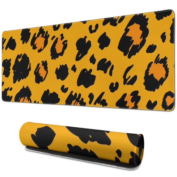 Long Mouse Pads for Desk,Yellow and Black Of Leopard Print Desk Mats on Top Of Desks, Desk Mouse Pad Extra Large with 3mm Non-Slip Base and Stitched Edge for Gaming,Office,Work,Home 31.5"x11.8"