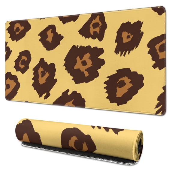 Long Mouse Pads for Desk,Yellow and Brown Of Leopard Print Desk Mats on Top Of Desks, Desk Mouse Pad Extra Large with 3mm Non-Slip Base and Stitched Edge for Gaming,Office,Work,Home 31.5"x15.7"
