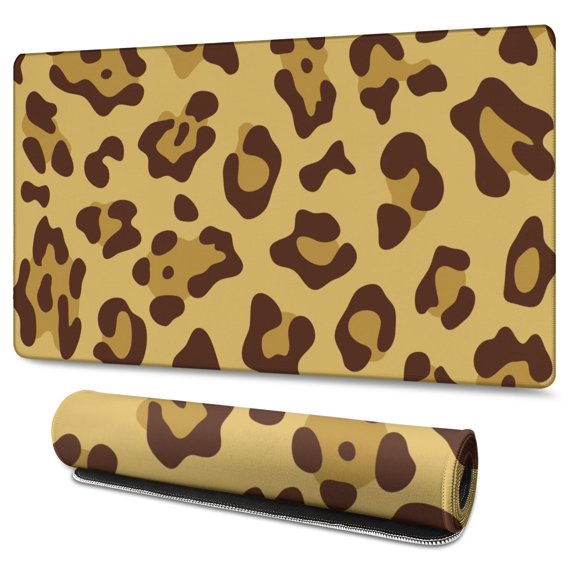 Long Mouse Pads for Desk,Yellow and Brown Of Leopard Print Desk Mats on Top Of Desks, Desk Mouse Pad Extra Large with 3mm Non-Slip Base and Stitched Edge for Gaming,Office,Work,Home 47.3"x23.6"