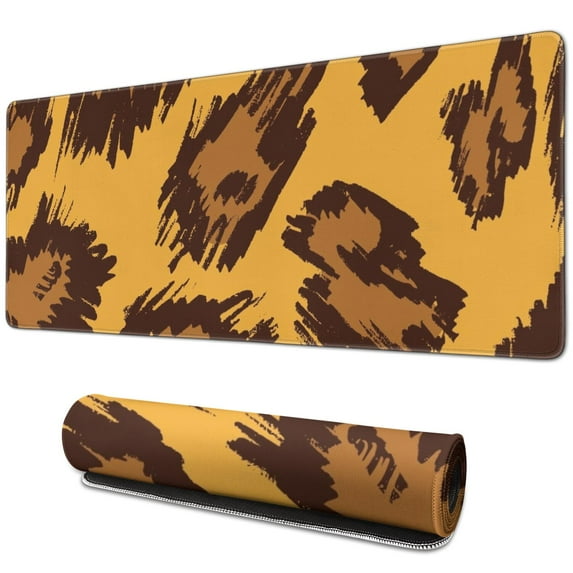 Long Mouse Pads for Desk,Yellow and Brown Of Leopard Print Desk Mats on Top Of Desks, Desk Mouse Pad Extra Large with 3mm Non-Slip Base and Stitched Edge for Gaming,Office,Work,Home 31.5"x11.8"