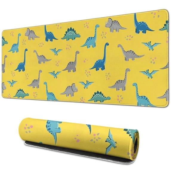 Long Mouse Pads for Desk,Yellow Cartoon Dinosaurs Pattern Desk Mats on Top Of Desks, Desk Mouse Pad Extra Large with 3mm Non-Slip Base and Stitched Edge for Gaming,Office,Work,Home 31.5"x11.8"