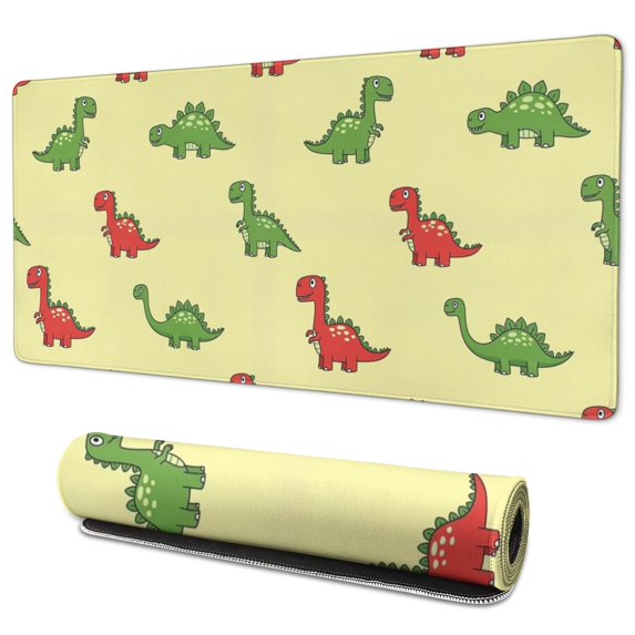 Long Mouse Pads for Desk,Yellow Cartoon Dinosaurs Pattern Desk Mats on Top Of Desks, Desk Mouse Pad Extra Large with 3mm Non-Slip Base and Stitched Edge for Gaming,Office,Work,Home 35.4"x15.7"