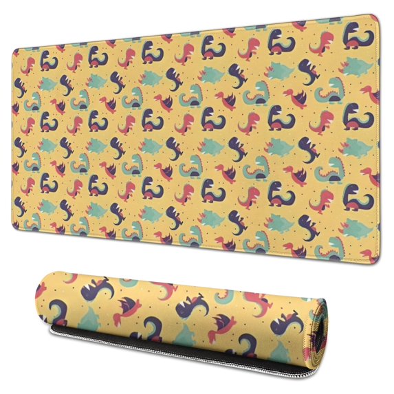 Long Mouse Pads for Desk,Yellow Cartoon Dinosaurs Pattern Desk Mats on Top Of Desks, Desk Mouse Pad Extra Large with 3mm Non-Slip Base and Stitched Edge for Gaming,Office,Work,Home 31.5"x15.7"
