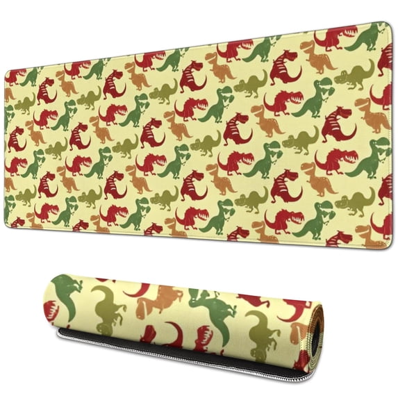 Long Mouse Pads for Desk,Yellow Cartoon Dinosaurs Pattern Desk Mats on Top Of Desks, Desk Mouse Pad Extra Large with 3mm Non-Slip Base and Stitched Edge for Gaming,Office,Work,Home 31.5"x11.8"