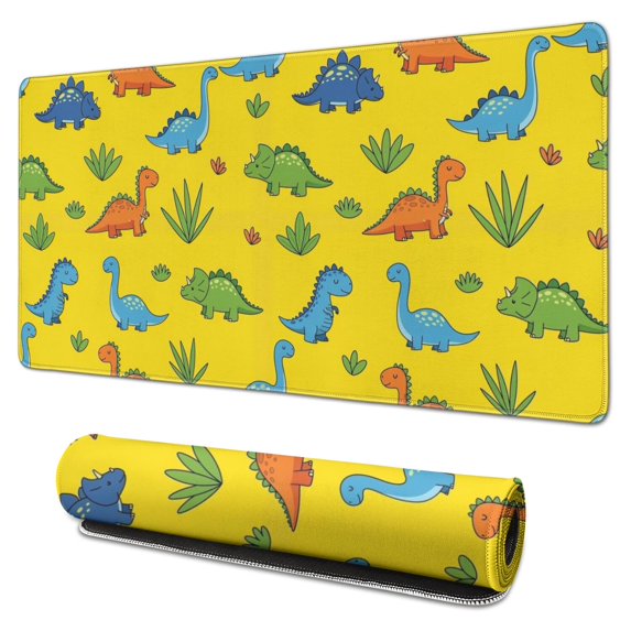 Long Mouse Pads for Desk,Yellow Dinosaur Plant Pattern Desk Mats on Top Of Desks, Desk Mouse Pad Extra Large with 3mm Non-Slip Base and Stitched Edge for Gaming,Office,Work,Home 31.5"x15.7"