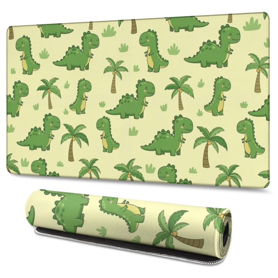 Long Mouse Pads for Desk,Yellow Dinosaurs Palm Trees Desk Mats on Top Of Desks, Desk Mouse Pad Extra Large with 3mm Non-Slip Base and Stitched Edge for Gaming,Office,Work,Home 47.3"x23.6"