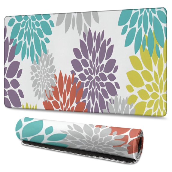 Long Mouse Pads for Desk,Yellow Floral and Petal Pattern Desk Mats on Top Of Desks, Desk Mouse Pad Extra Large with 3mm Non-Slip Base and Stitched Edge for Gaming,Office,Work,Home 47.3"x23.6"