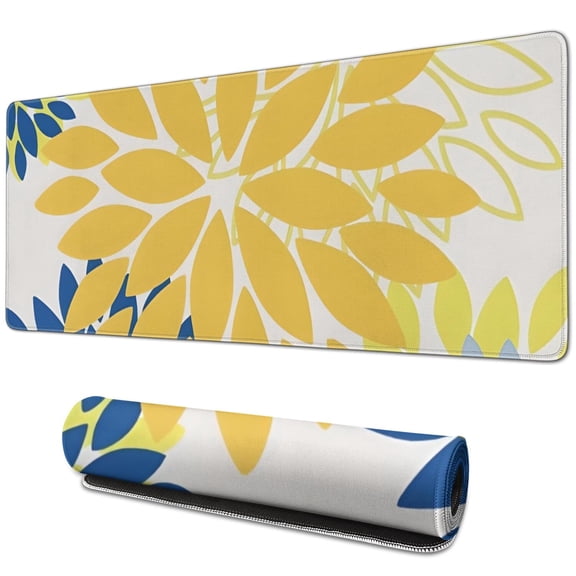 Long Mouse Pads for Desk,Yellow Floral and Petal Pattern Desk Mats on Top Of Desks, Desk Mouse Pad Extra Large with 3mm Non-Slip Base and Stitched Edge for Gaming,Office,Work,Home 31.5"x11.8"